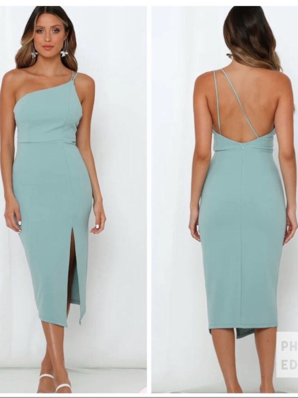 Hello Molly Mint Green One-Shoulder Midi Dress with Double Back Straps